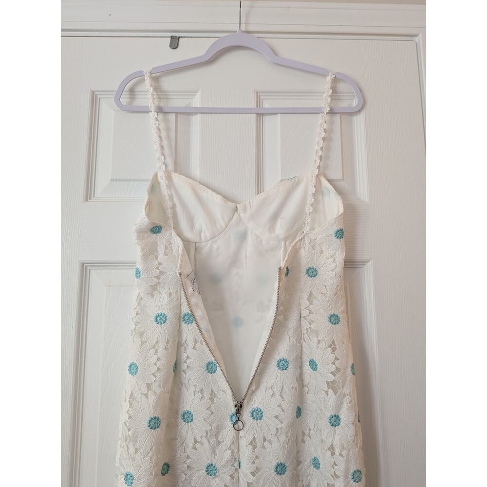 SAYLOR White Calibria Midi Dress w/ Mint Blue Daisy Flowers & Daisy Straps - Picture 8 of 12